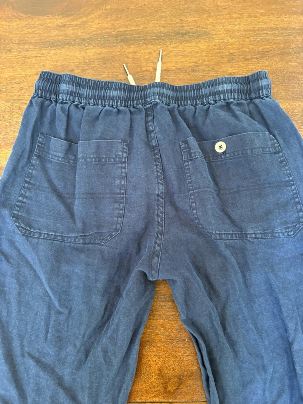 QUINCE 100% European Linen Drawstring Beach Deep Navy Straight Elastic Pants
